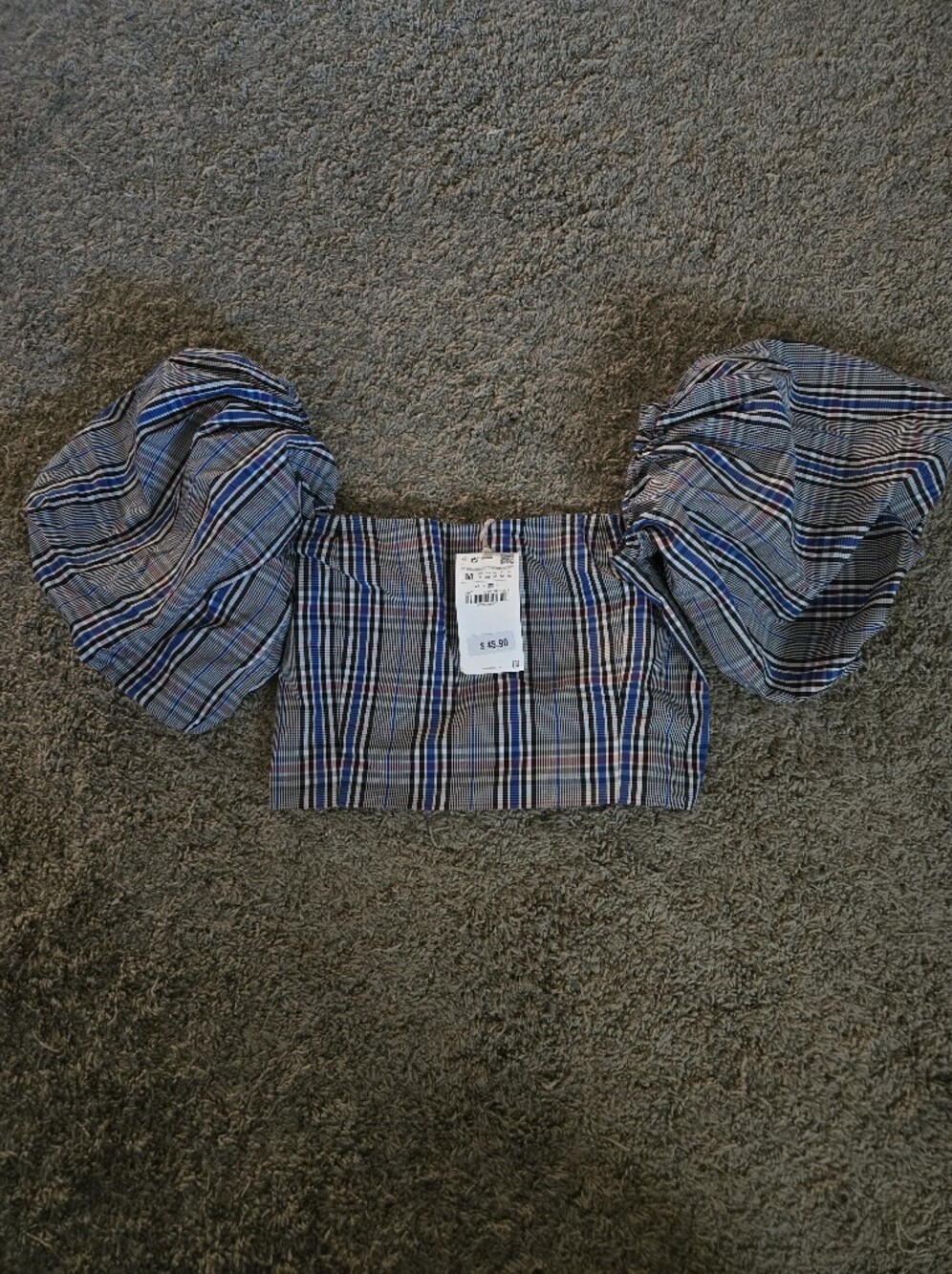 Zara Striped Plaid Stretch Off-Shoulder Women's Shirt